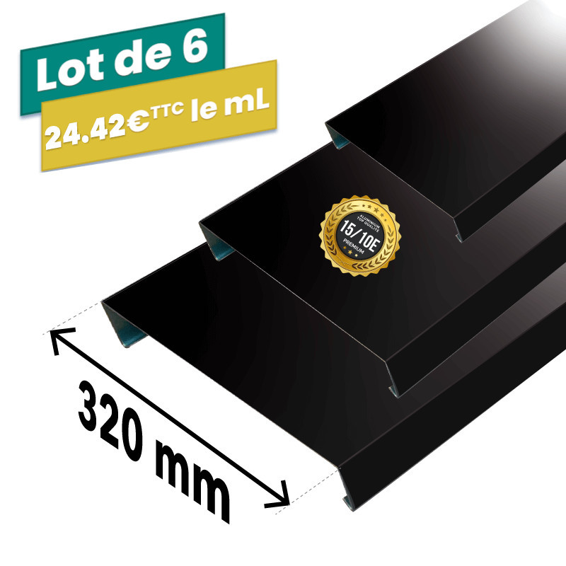 Lot de 6 couvertines 3m PREMIUM 320mm RAL9005 en alu 15/10ème