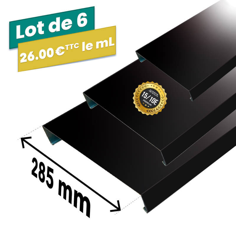 Lot de 6 couvertines 3m PREMIUM 285mm RAL9005 en alu 15/10ème