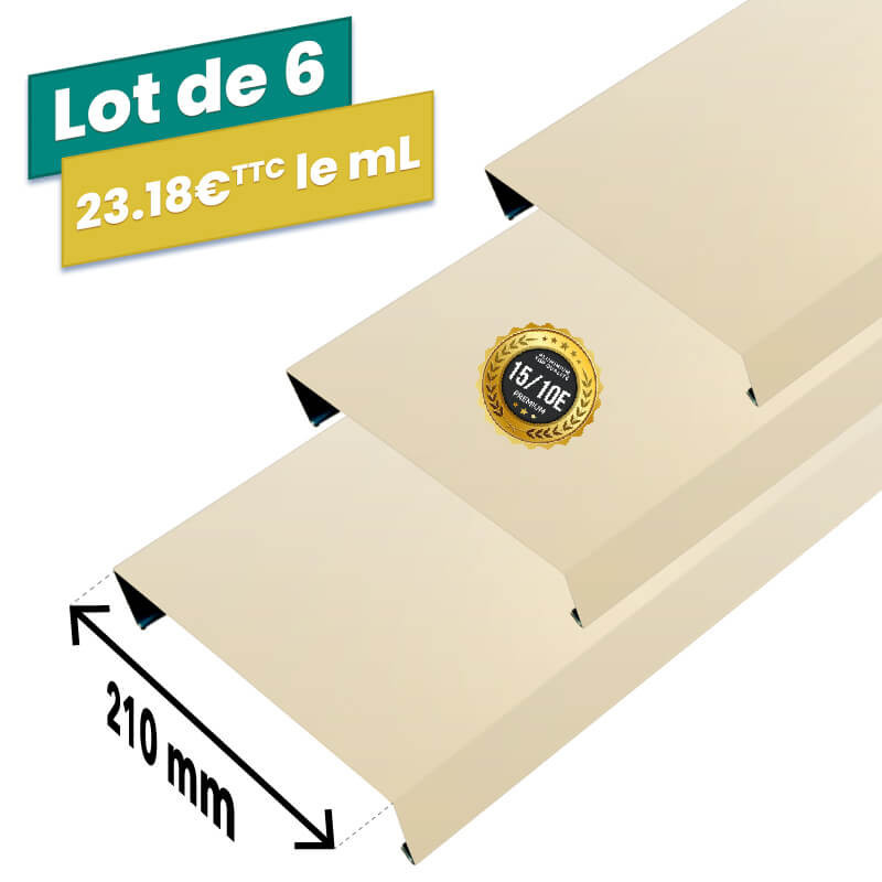 Lot de 6 couvertines RAL 1015  alu 15/10ème 210mm de 2m