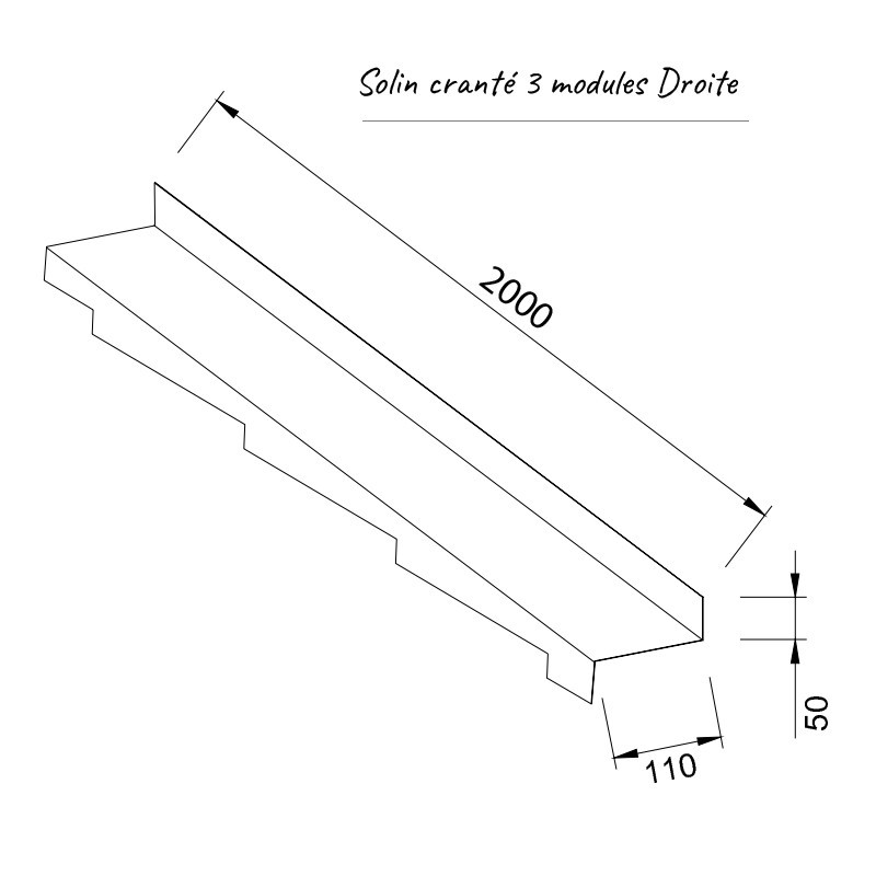 Schéma Solin cranté 3 modules Droite en alu 7/10ème