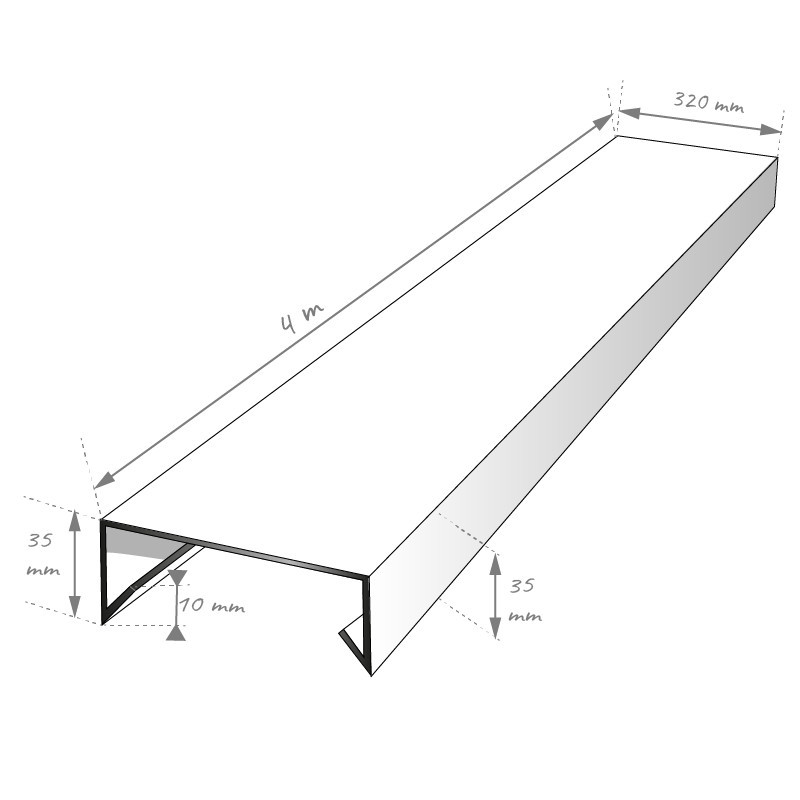 dimensions de la couvertine RAL7016 en alu et longue 4m pour 320mm de large