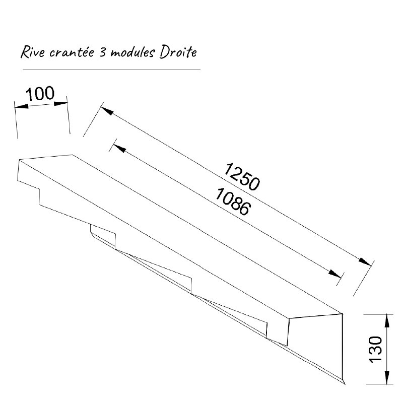 Schéma rive crantée 3 modules droite alu 7/10ème