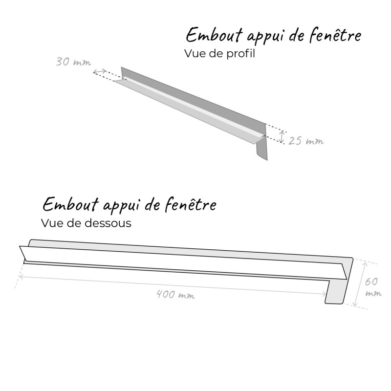 dimensions de l'embout d'appui de fenêtre