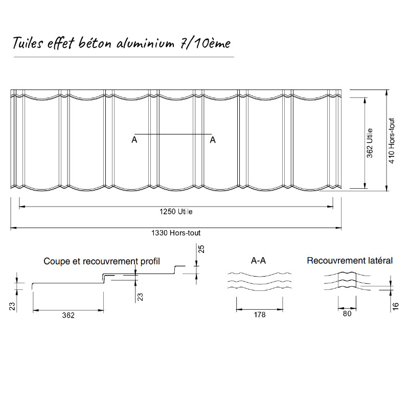 Schéma Tuiles aluminium 7/10ème effet béton