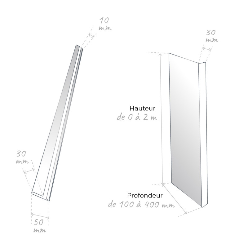 dimensions de 2 éléments pliés en alu pour l'habillage de votre contour de fenêtre