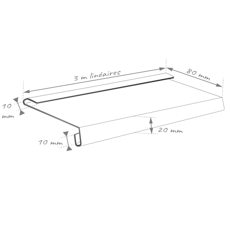 Schéma dimensions bavette sous tuile en alu en 3m de chez aluhome- 3 coloris disponible ou sur-mesure