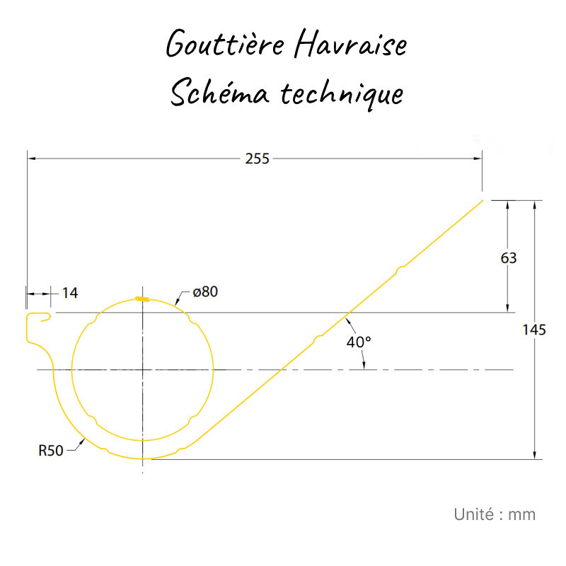 Schéma Technique - Gouttière Havraise aluminium