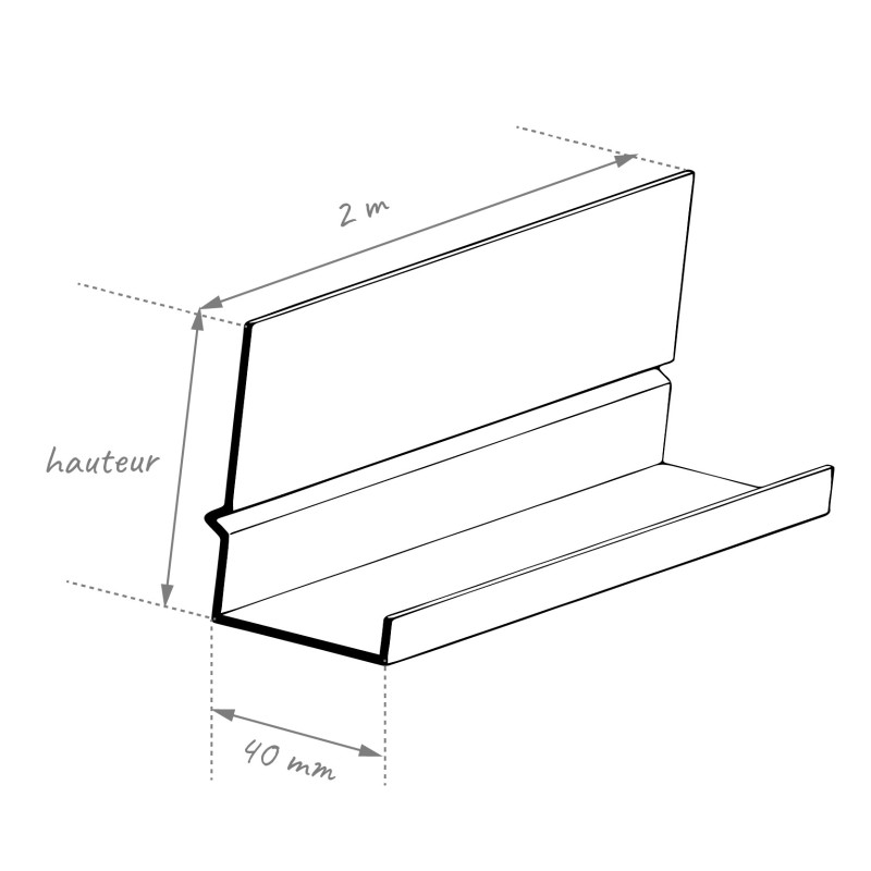 Schéma dimensions habillage de bandeau en alu 2m Schéma dimensions habillage de bandeau en alu 2m