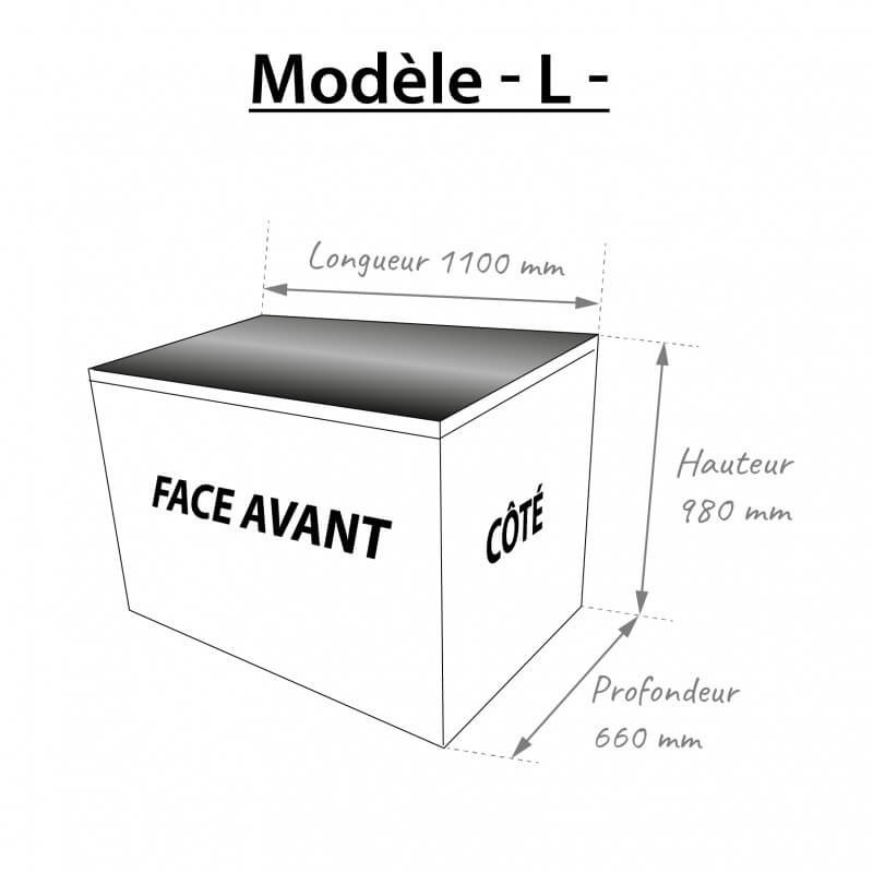 Schéma dimensions cache-clim aluminium persienne modèle L