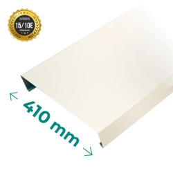 Couvertine en alu pour murs de grande largeur, de ton pierre RAL 1015 et épaisseur 1,5 mm.