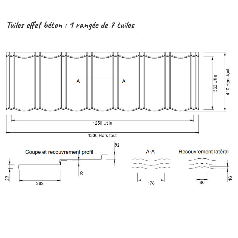 Tuiles alu effet béton dimensions