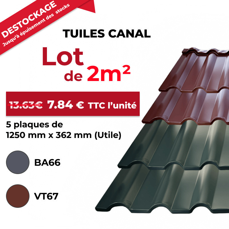 Lot de 2m² de tuiles en alu canal