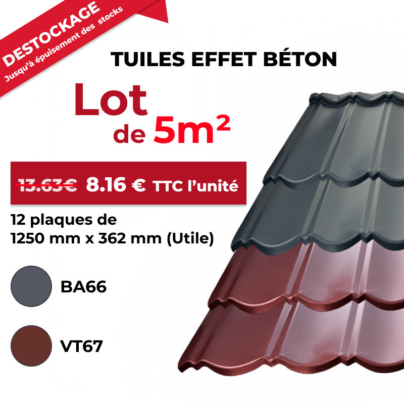 Lot de 5m² de tuiles alu effet béton