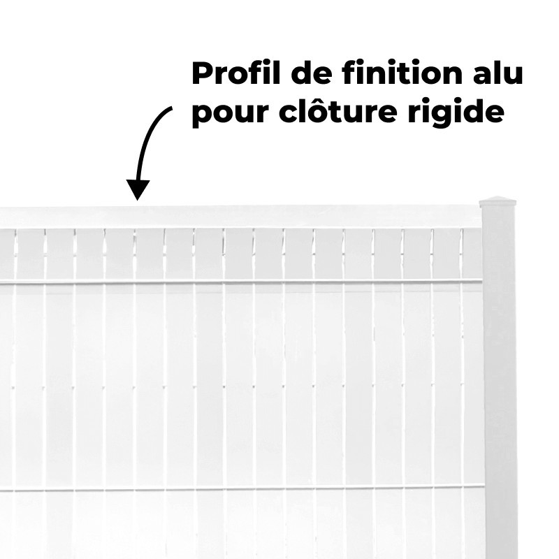 Clôture rigide avec lames d'occultation et profil de finition alu Blanc RAL 9010