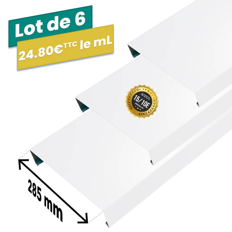 Lot de 6 couvertines RAL 9010 alu 15/10ème 285mm Lot de 6 couvertines RAL 9010 alu 15/10ème 285mm