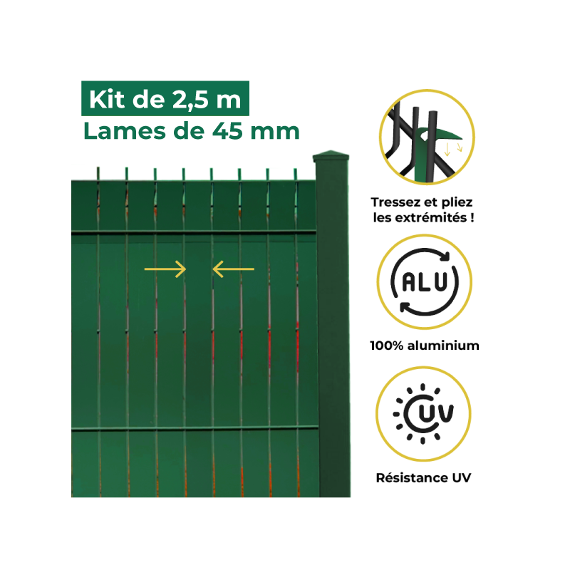 50 lamelles occultantes en alu vert sapin pour un panneau de 2,5m linéaire de grillage rigide 50 lamelles occultantes en alu vert sapin pour un panneau de 2,5m linéaire de grillage rigide