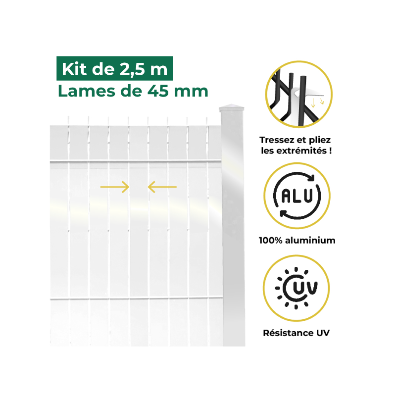 Lames d'occultation aluminium RAL 9010 - Aluhome pour grillage rigide avec maille inter-fil de 45 mm Lames d'occultation aluminium RAL 9010 - Aluhome pour grillage rigide avec maille inter-fil de 45 mm