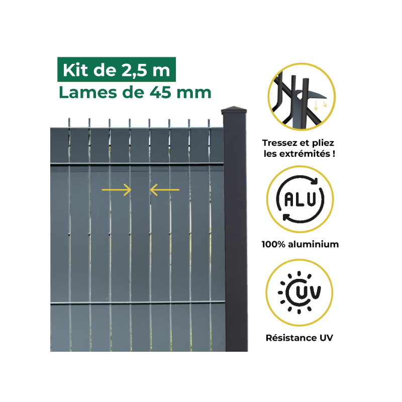 Lames d'occultation aluminium RAL 7016 - Aluhome pour grillage rigide avec maille de 45mm Lames d'occultation aluminium RAL 7016 - Aluhome pour grillage rigide avec maille de 45mm