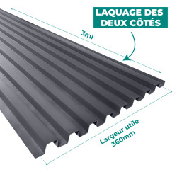 Plaque de bardage double laquage gris anthracite faux claire voie - 3ml