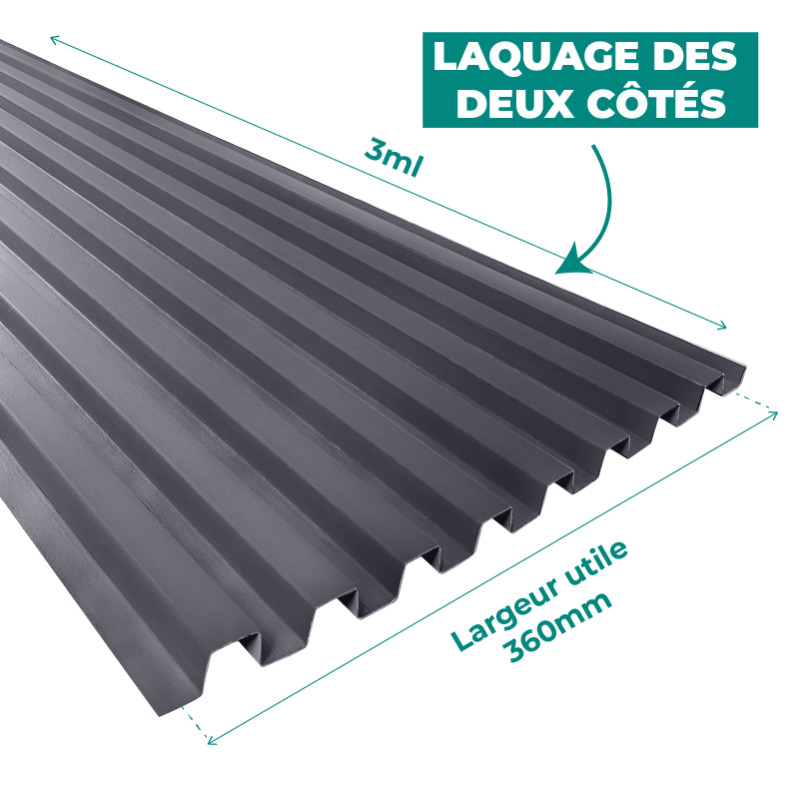 Plaque de bardage double laquage gris anthracite faux claire voie - 3ml
