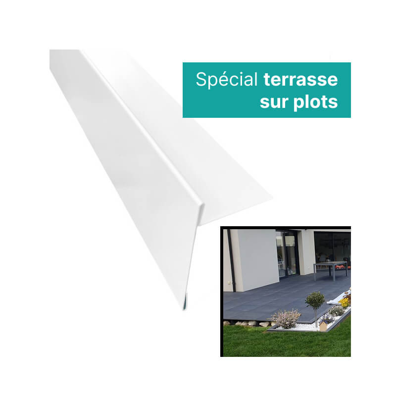 Profil de finition pour terrasse sur plots de couleur blanc en alu 1,5mm d'épais