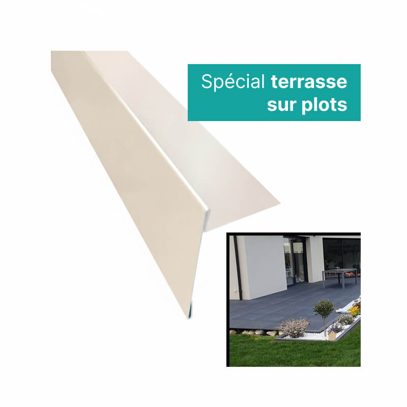 Profil de finition pour terrasse sur plots de couleur ivoire en alu 1,5mm d'épais