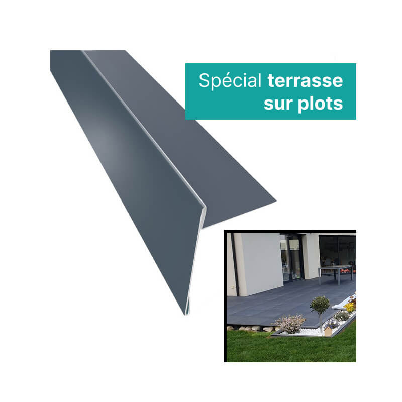 Profil de finition pour terrasse sur plots de couleur anthracite en alu 1,5mm d'épais