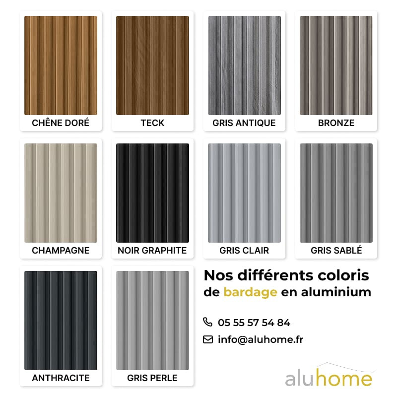 Bardage aluminium Aluhome, palette de couleurs