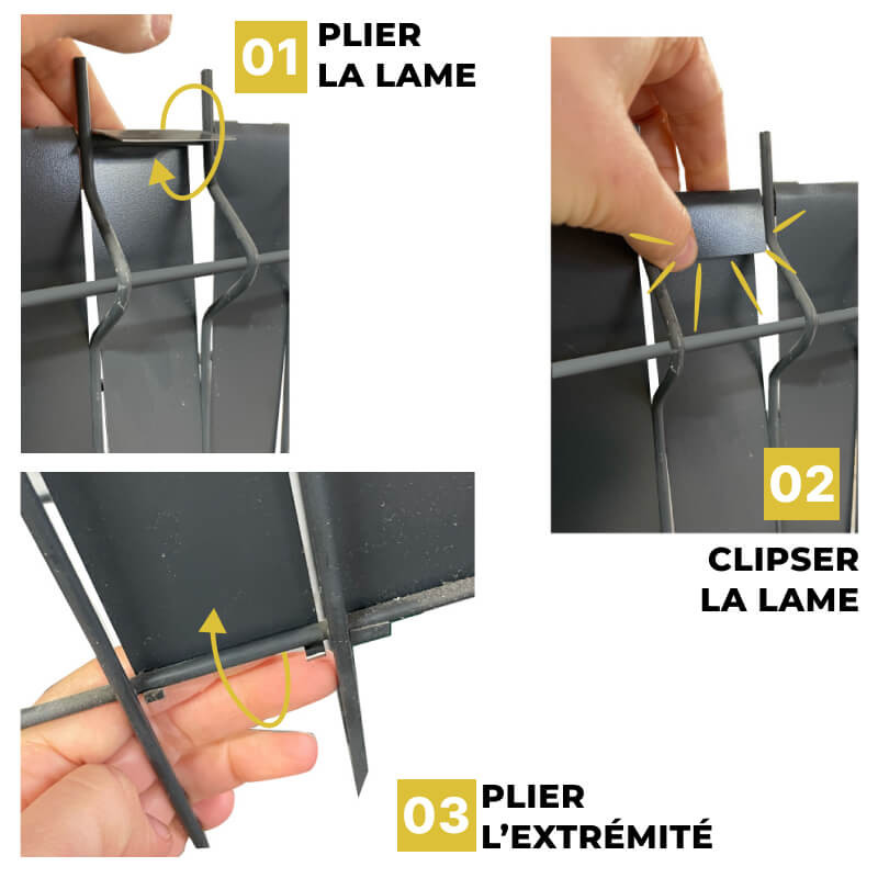 Pose des lamelles d'occultation pour les clôtures rigides. Pose des lamelles d'occultation pour les clôtures rigides.
