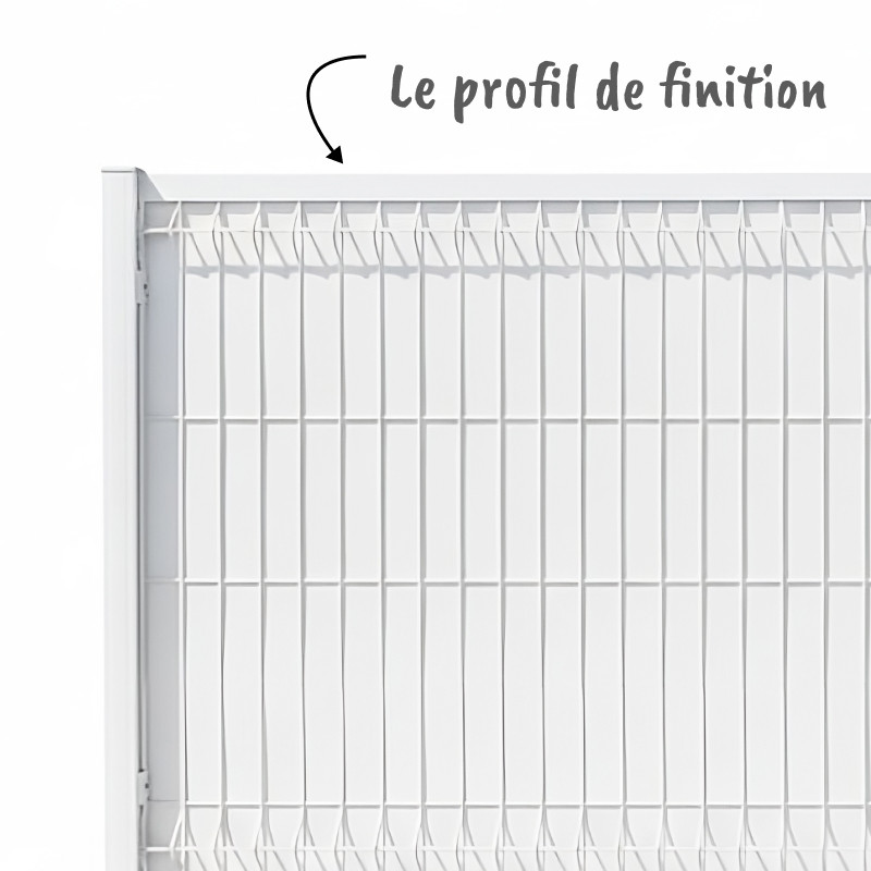 Clôture rigide avec lames d'occultation et profil de finition alu Blanc RAL 9010 Clôture rigide avec lames d'occultation et profil de finition alu Blanc RAL 9010