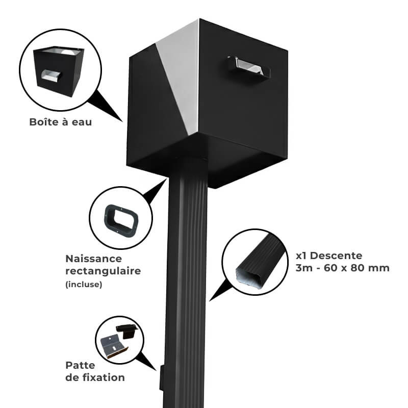 Kit Boîte à Eau & Descente Alu rectangulaire 60x80 - Plain-pied | Aluhome
