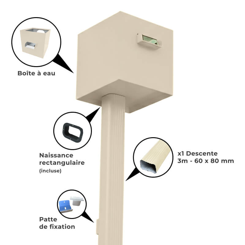 Kit Boîte à Eau & Descente Alu rectangulaire 60x80 - Plain-pied | Aluhome