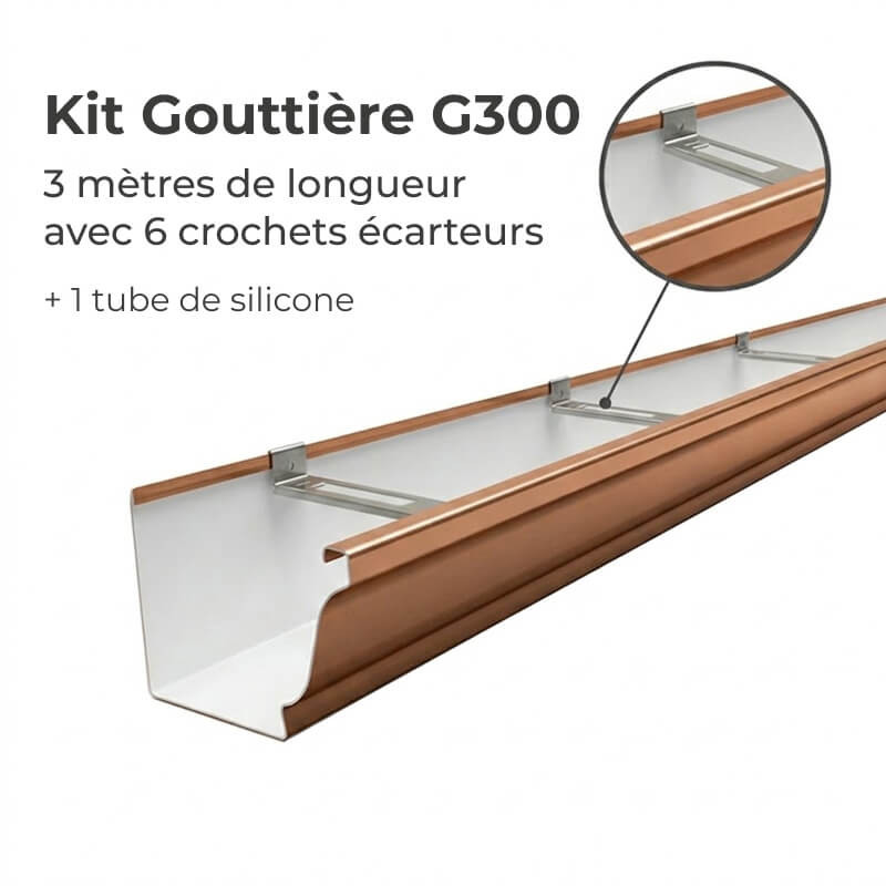 Kit gouttière G300 en aluminium cuivre avec crochets écarteurs