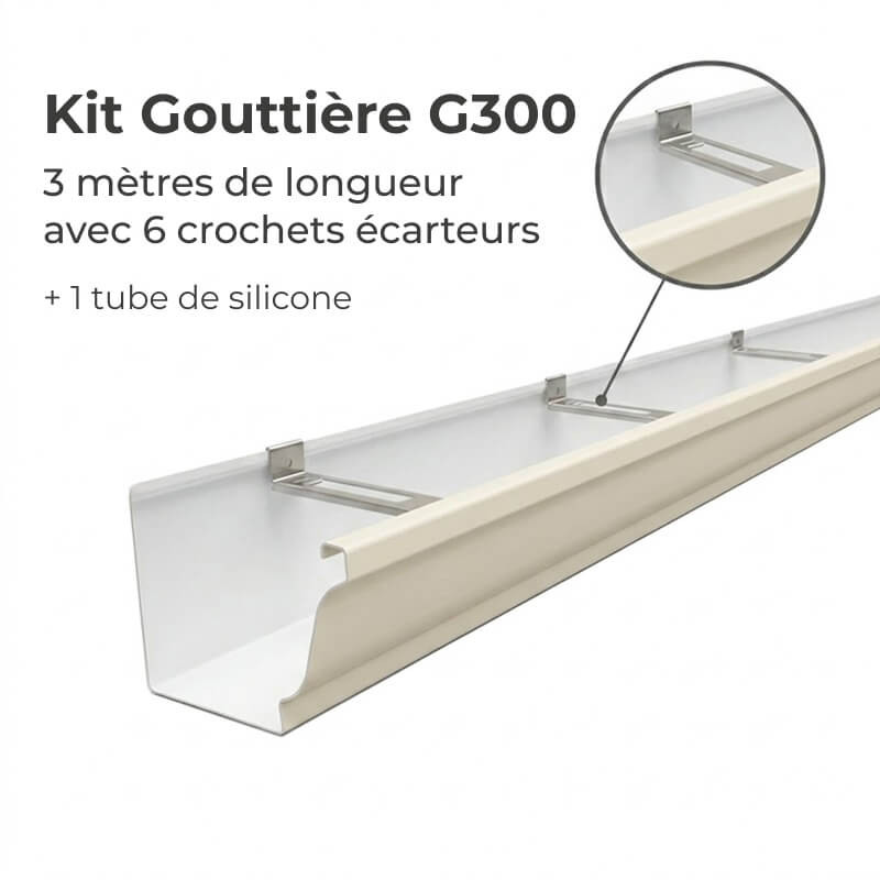 Kit gouttière G300 en aluminium ton pierre avec crochets écarteurs