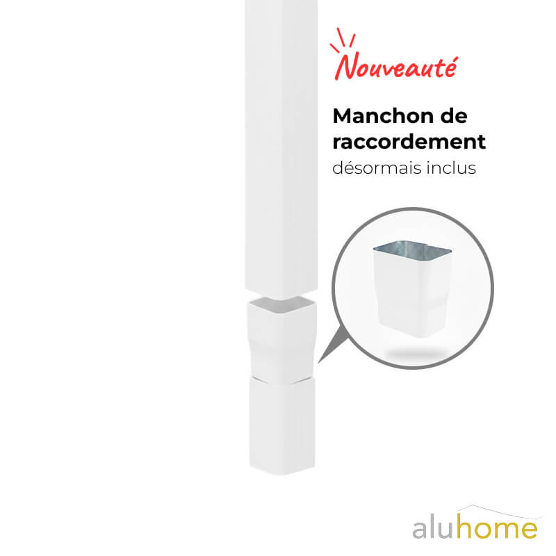 Manchon de raccordement pour tuyau de descente alu blanc