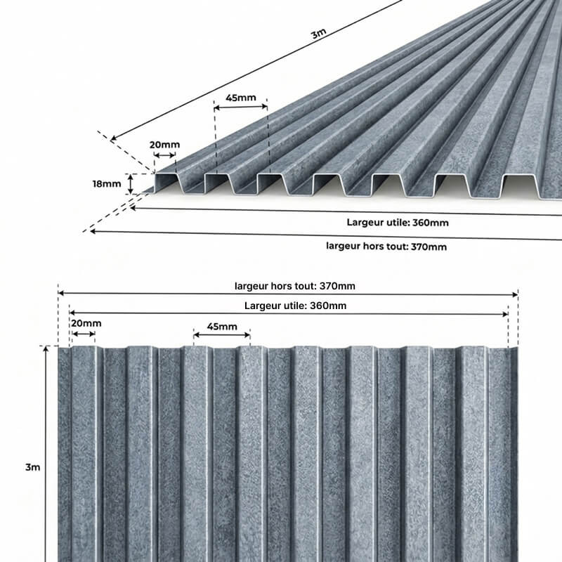 dimensions plaque bardage faux claire-voie aluminium couleur gris antique 3m