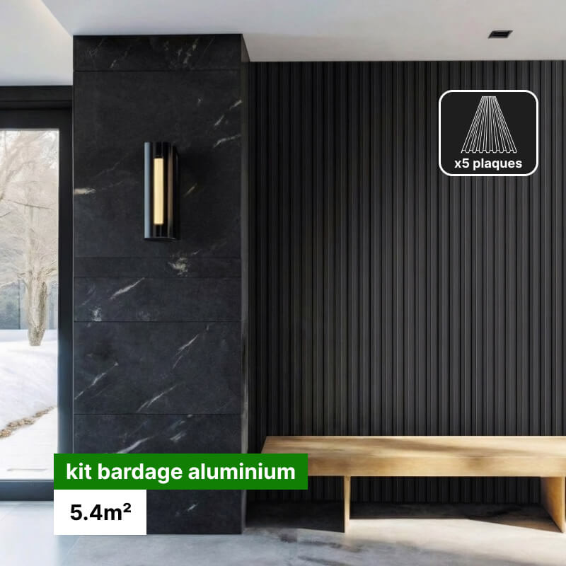 Kit bardage alu faux claire-voie 5m2 aluhome noir graphite