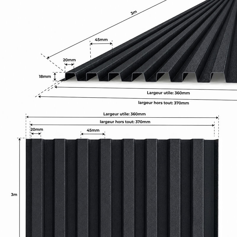 dimensions plaque bardage faux claire-voie aluminium couleur noir graphite 3m