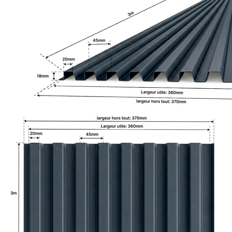 dimensions plaque bardage faux claire-voie aluminium couleur gris anthracite 3m
