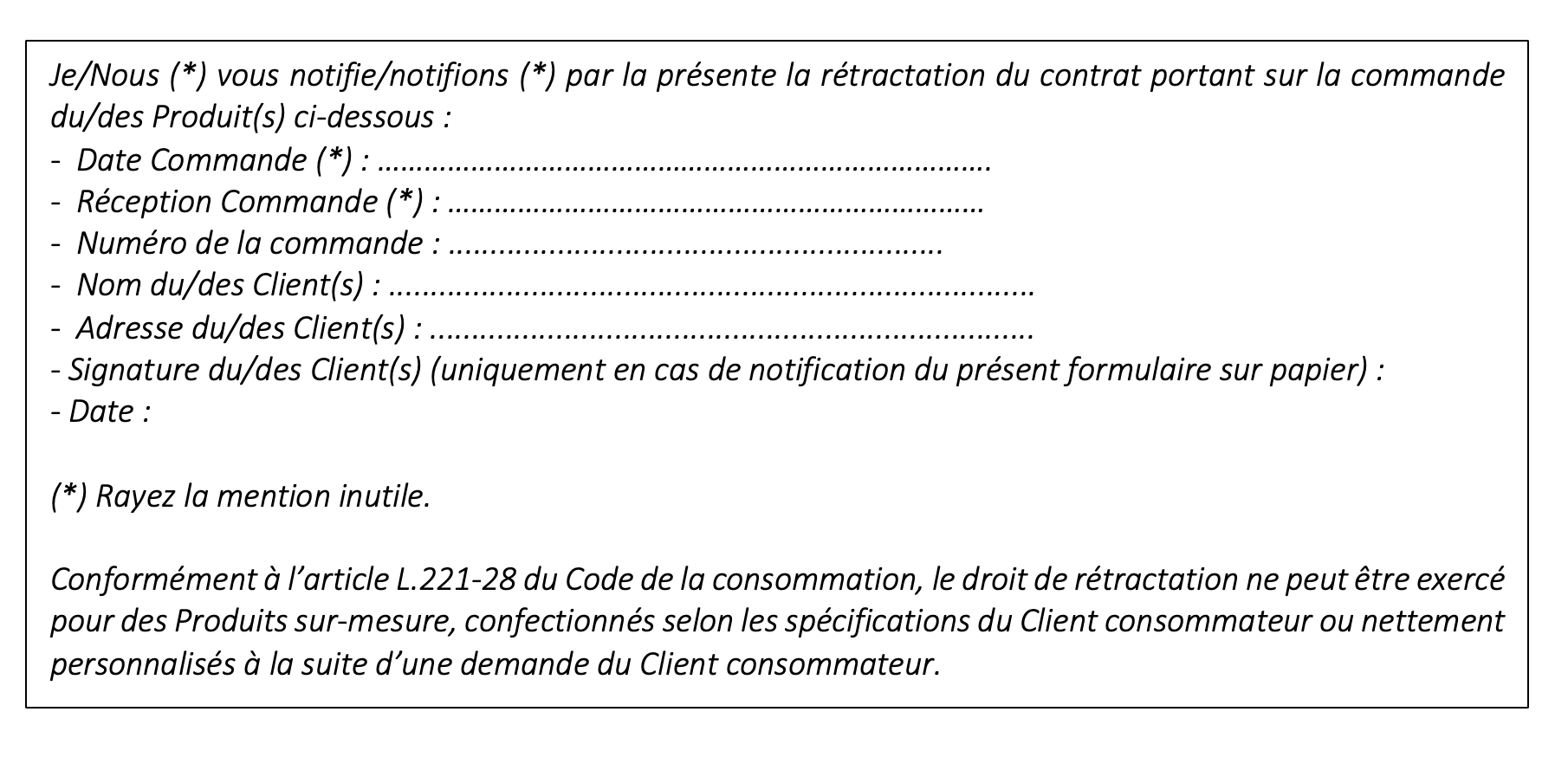 formulaire de rétractation CGV aluhome