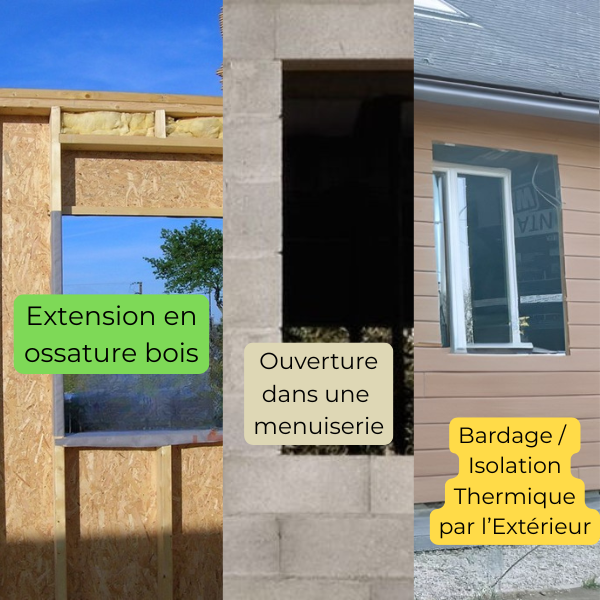 encadrement de fenêtre dans menuiserie parpaing, bardage ite ou ossature bois
